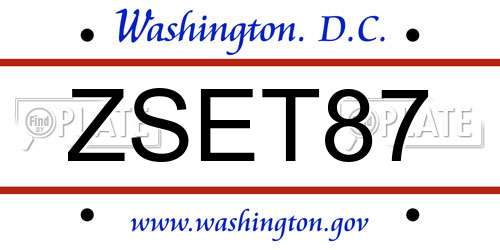ZSET87 District Of Columbia License Plate