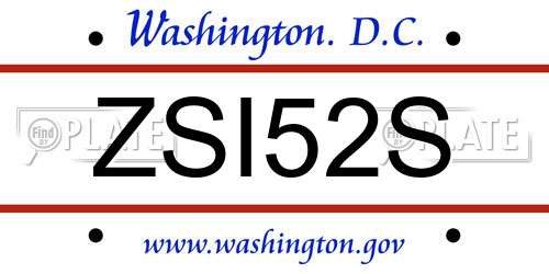 ZSI52S District Of Columbia License Plate