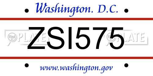 ZSI575 District Of Columbia License Plate