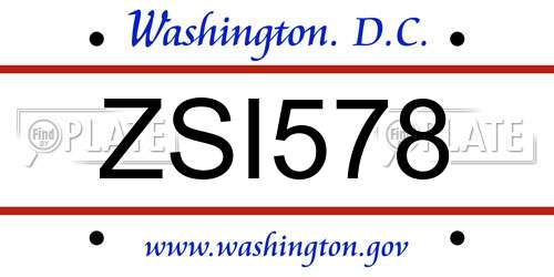 ZSI578 District Of Columbia License Plate
