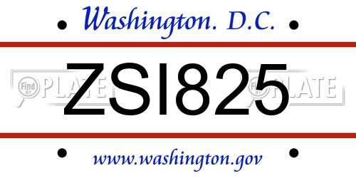 ZSI825 District Of Columbia License Plate
