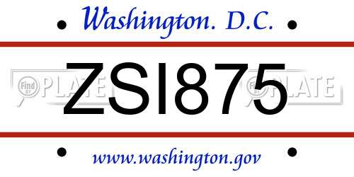 ZSI875 District Of Columbia License Plate
