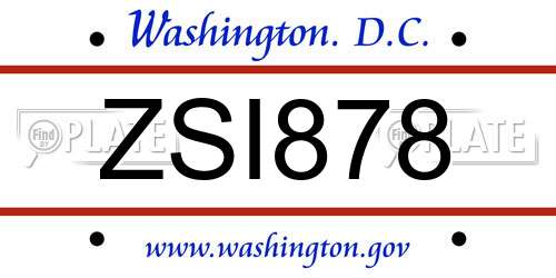 ZSI878 District Of Columbia License Plate