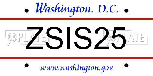 ZSIS25 District Of Columbia License Plate