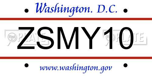 ZSMY10 District Of Columbia License Plate