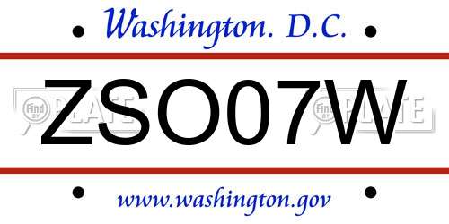 ZSO07W District Of Columbia License Plate