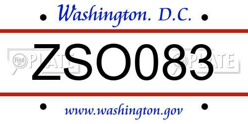 ZSO083 District Of Columbia License Plate