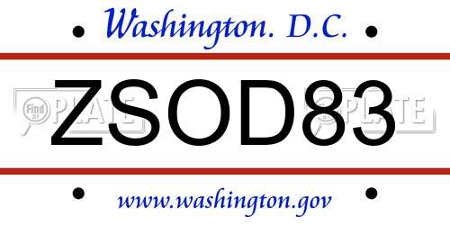 ZSOD83 District Of Columbia License Plate