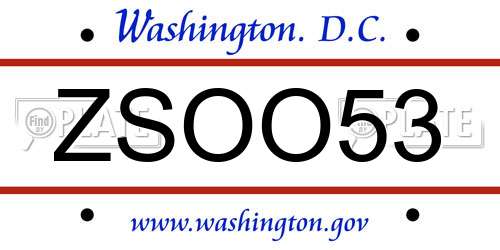 ZSOO53 District Of Columbia License Plate
