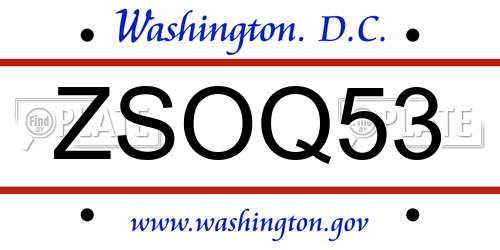 ZSOQ53 District Of Columbia License Plate