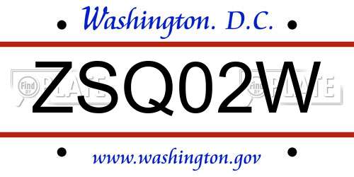 ZSQ02W District Of Columbia License Plate
