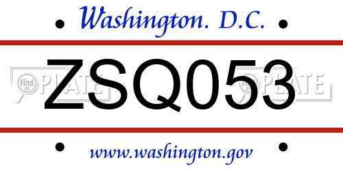 ZSQ053 District Of Columbia License Plate