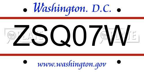 ZSQ07W District Of Columbia License Plate