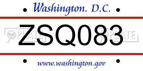 ZSQ083 District Of Columbia License Plate