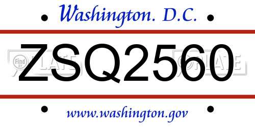 ZSQ2560 District Of Columbia License Plate