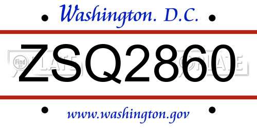 ZSQ2860 District Of Columbia License Plate