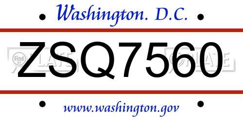 ZSQ7560 District Of Columbia License Plate