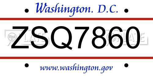 ZSQ7860 District Of Columbia License Plate