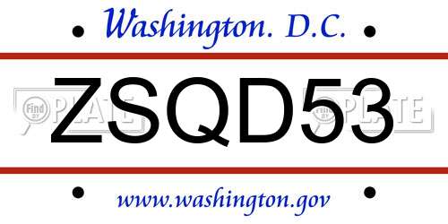 ZSQD53 District Of Columbia License Plate