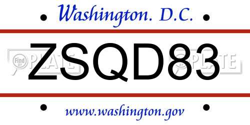 ZSQD83 District Of Columbia License Plate