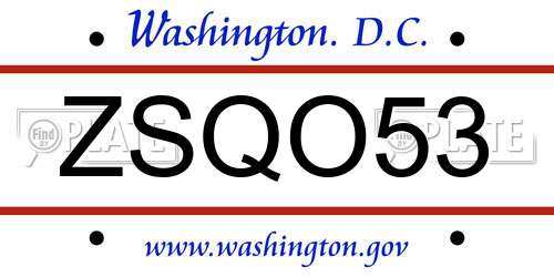 ZSQO53 District Of Columbia License Plate