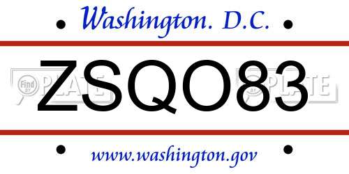 ZSQO83 District Of Columbia License Plate