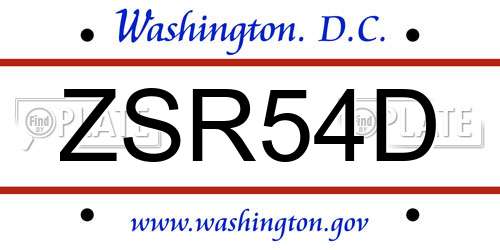 ZSR54D District Of Columbia License Plate