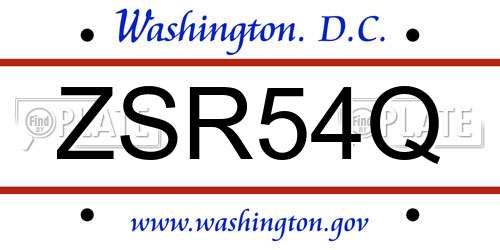ZSR54Q District Of Columbia License Plate