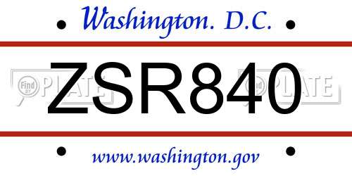 ZSR840 District Of Columbia License Plate