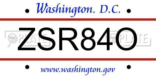 ZSR84O District Of Columbia License Plate