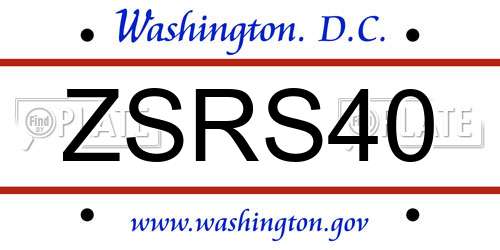 ZSRS40 District Of Columbia License Plate