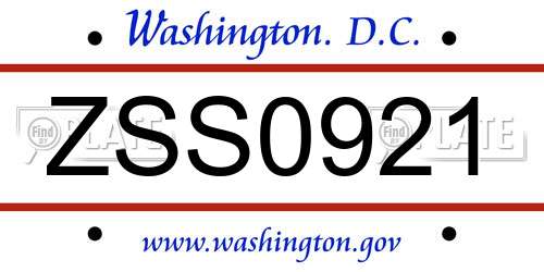 ZSS0921 District Of Columbia License Plate
