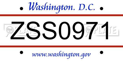 ZSS0971 District Of Columbia License Plate