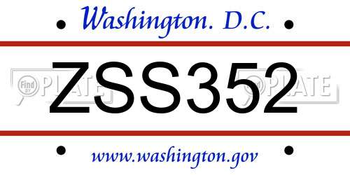 ZSS352 District Of Columbia License Plate