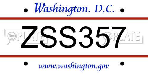 ZSS357 District Of Columbia License Plate