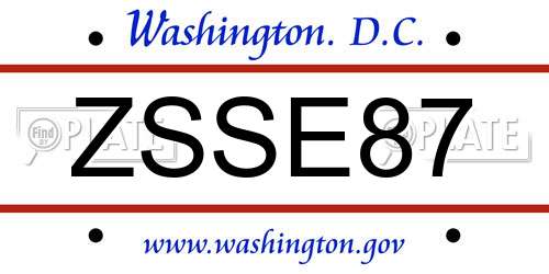 ZSSE87 District Of Columbia License Plate