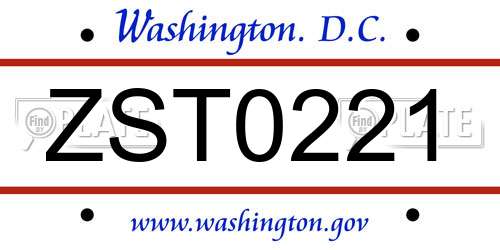 ZST0221 District Of Columbia License Plate