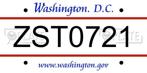 ZST0721 District Of Columbia License Plate