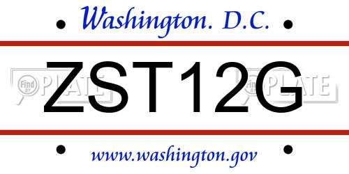 ZST12G District Of Columbia License Plate