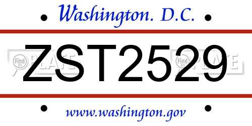ZST2529 District Of Columbia License Plate