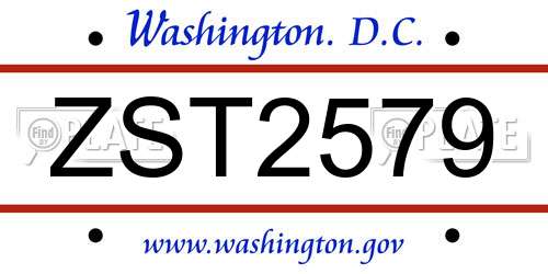 ZST2579 District Of Columbia License Plate