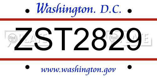 ZST2829 District Of Columbia License Plate