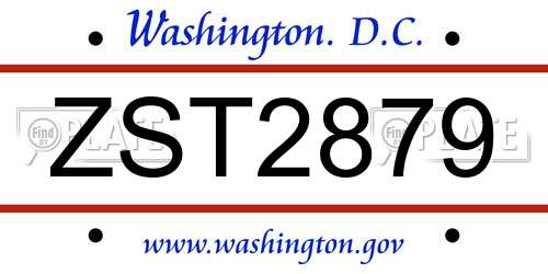 ZST2879 District Of Columbia License Plate