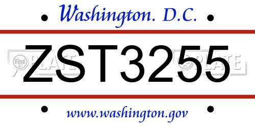 ZST3255 District Of Columbia License Plate