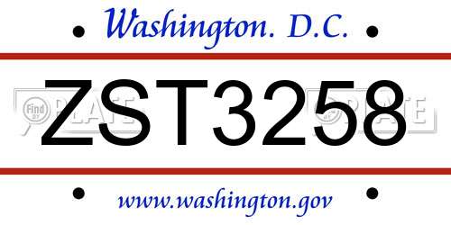 ZST3258 District Of Columbia License Plate