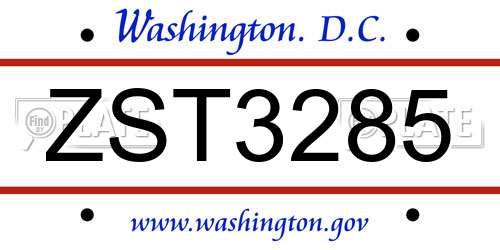 ZST3285 District Of Columbia License Plate