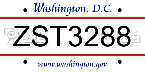 ZST3288 District Of Columbia License Plate