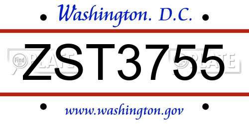 ZST3755 District Of Columbia License Plate