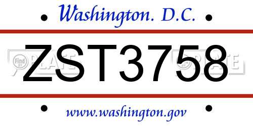 ZST3758 District Of Columbia License Plate
