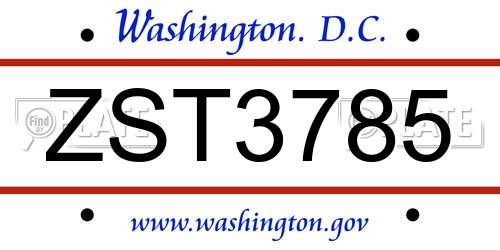 ZST3785 District Of Columbia License Plate
